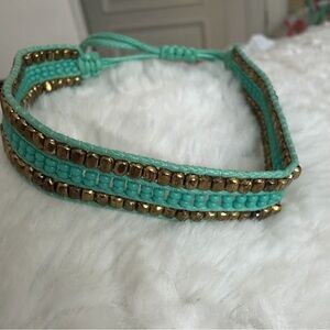Chan Luu Turquoise Beaded Wrap Bracelet Gold Adjustable